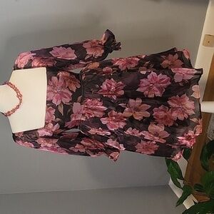 Thirty Thirty Floral Lined Babydoll Peasant Smocked Back Mini Dress - Size S